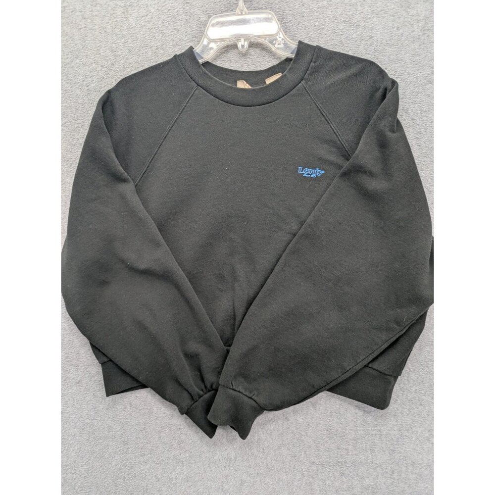 Levis Sweatshirt Womens Medium Black Fleece Crew Neck Pullover Since 1873 Logo